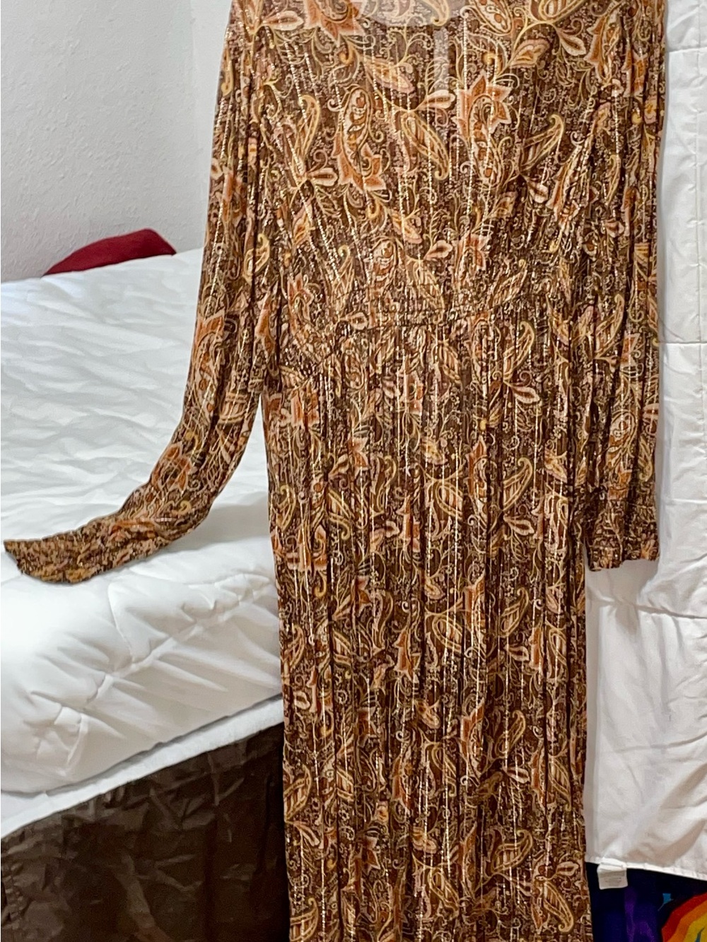 J. Jill Brown and Tan Paisley Long Sleeve Maxi Dress
